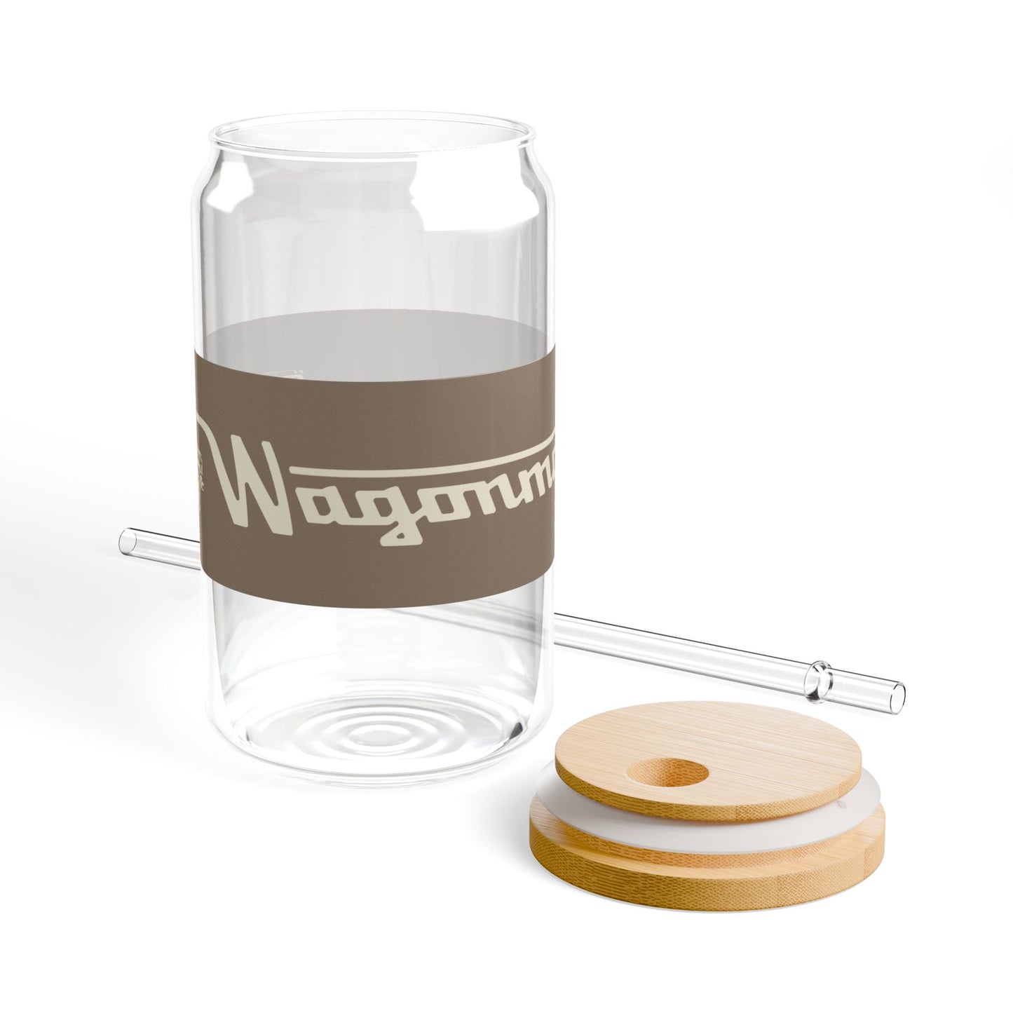 16oz Glass Sipper with Bamboo Lid — 'Wagonmaster' Travel-Ready Straw Tumbler - Tan
