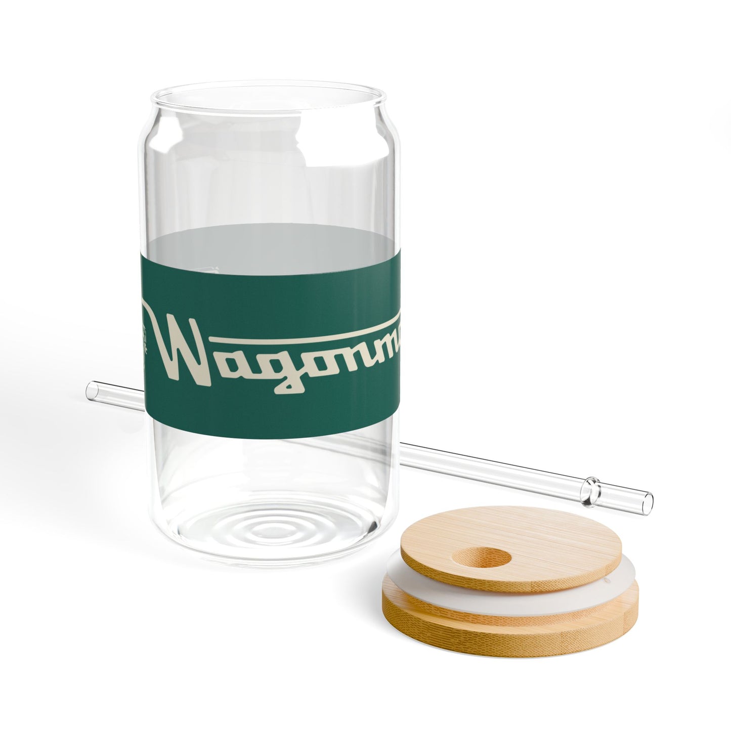 16oz Glass Sipper with Bamboo Lid — 'Wagonmaster' Travel-Ready Straw Tumbler - Green