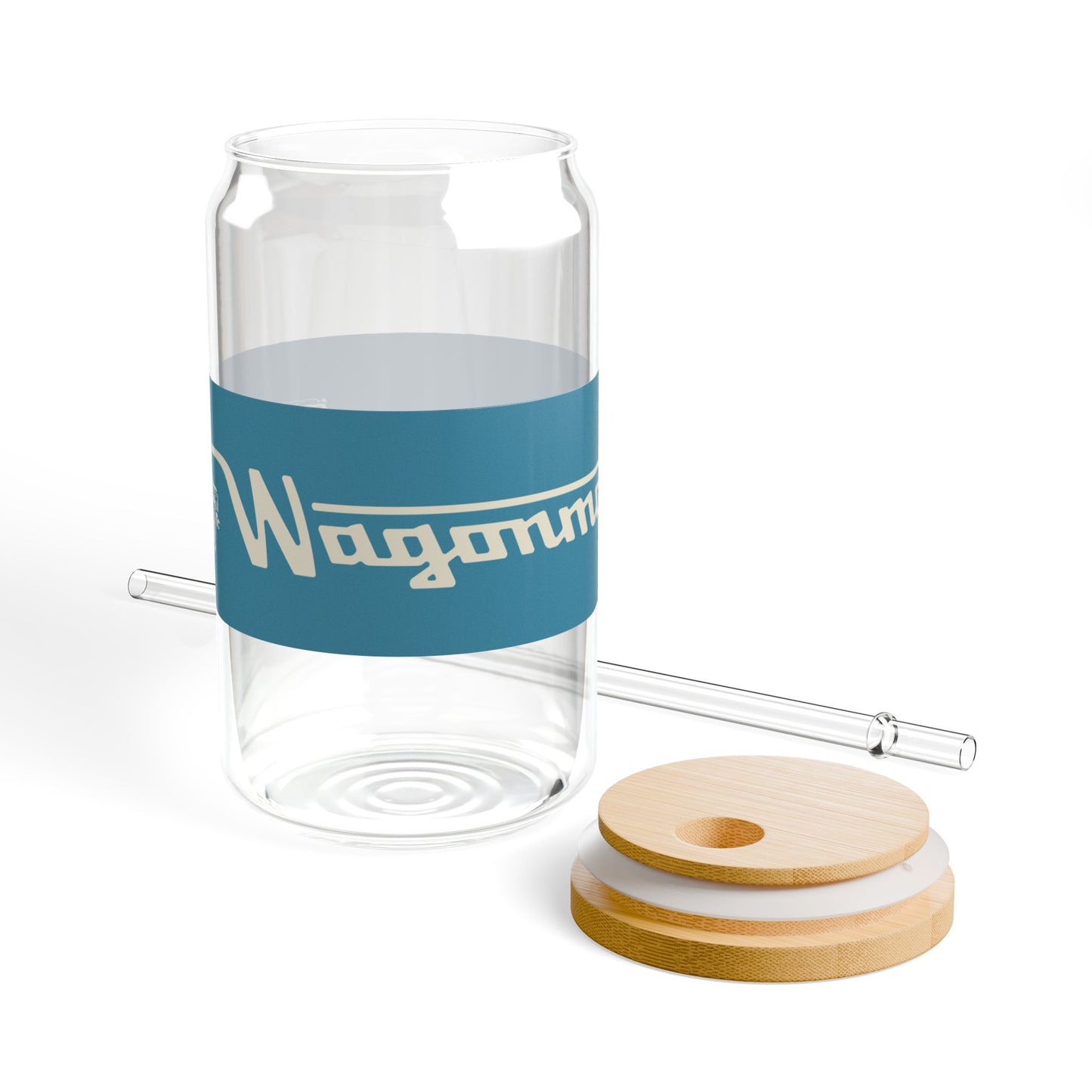 16oz Glass Sipper with Bamboo Lid — 'Wagonmaster' Travel-Ready Straw Tumbler - Blue