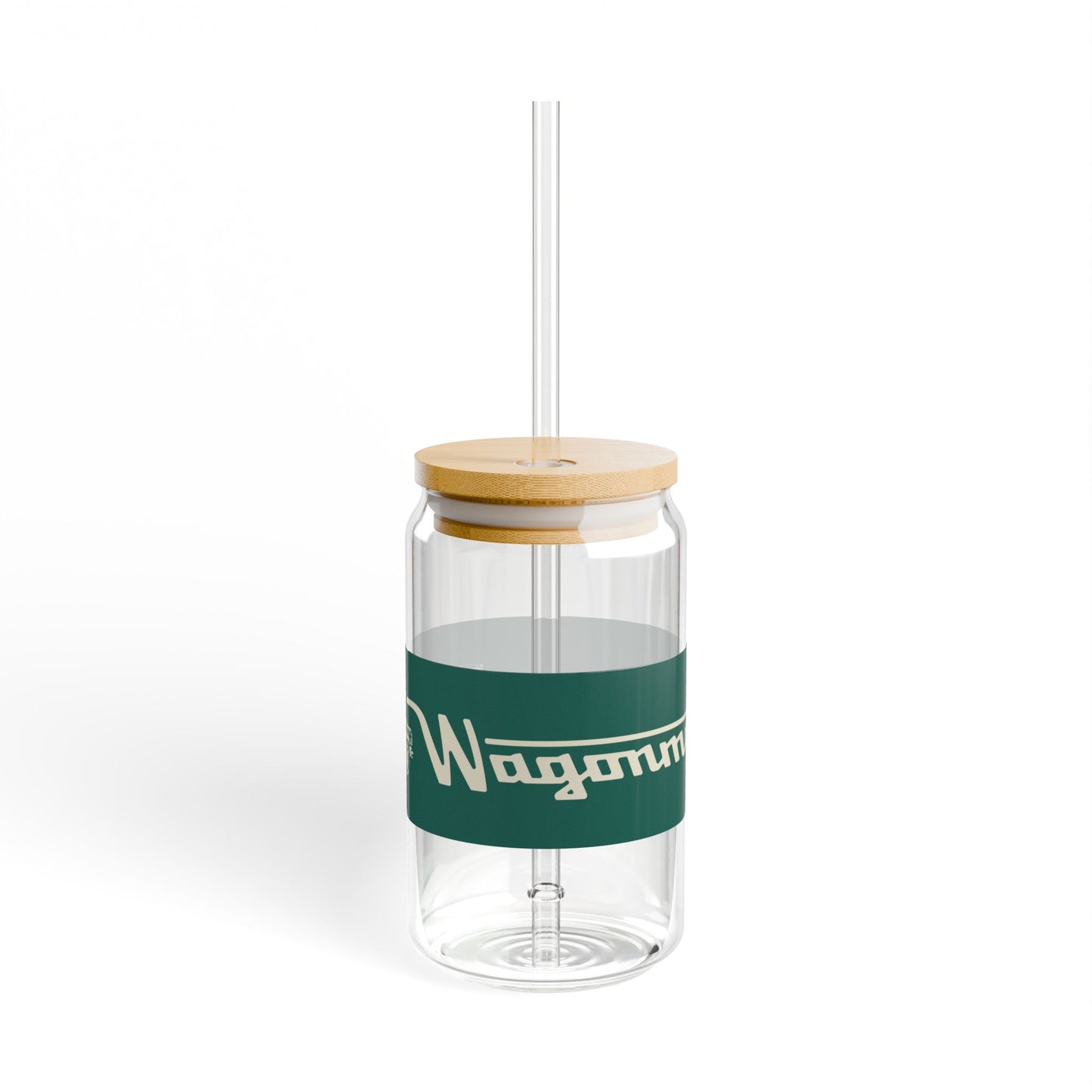 16oz Glass Sipper with Bamboo Lid — 'Wagonmaster' Travel-Ready Straw Tumbler - Green