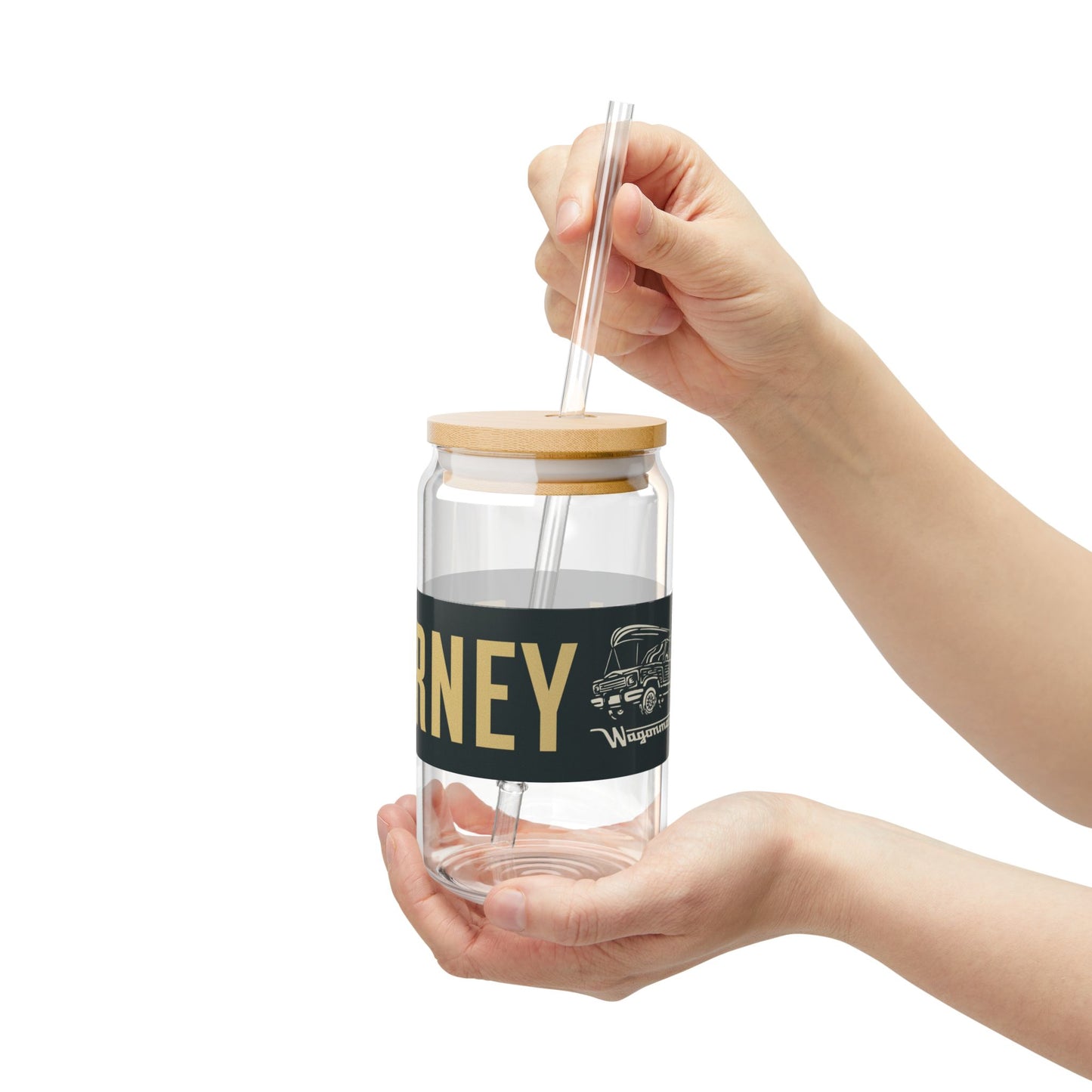 16oz Glass Sipper with Bamboo Lid — 'Journey On' Travel-Ready Straw Tumbler - Tan