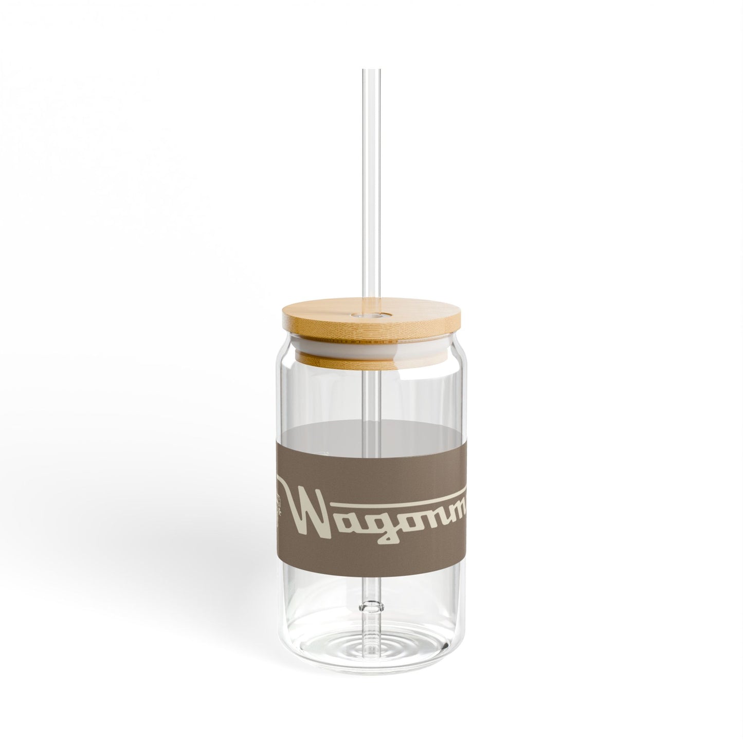 16oz Glass Sipper with Bamboo Lid — 'Wagonmaster' Travel-Ready Straw Tumbler - Tan
