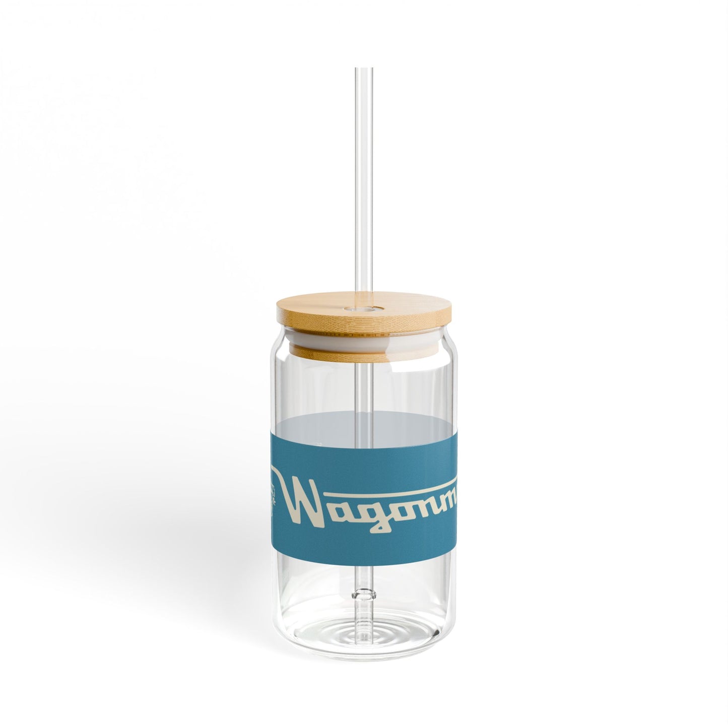 16oz Glass Sipper with Bamboo Lid — 'Wagonmaster' Travel-Ready Straw Tumbler - Blue