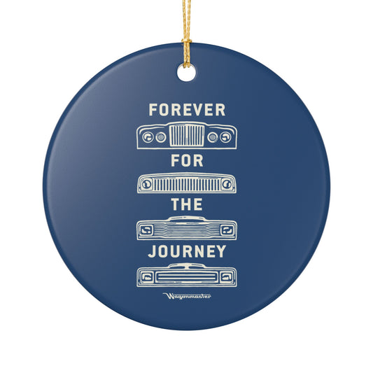 Ceramic Ornament – "Forever for the Journey" Vintage Car - Dark Metallic Blue