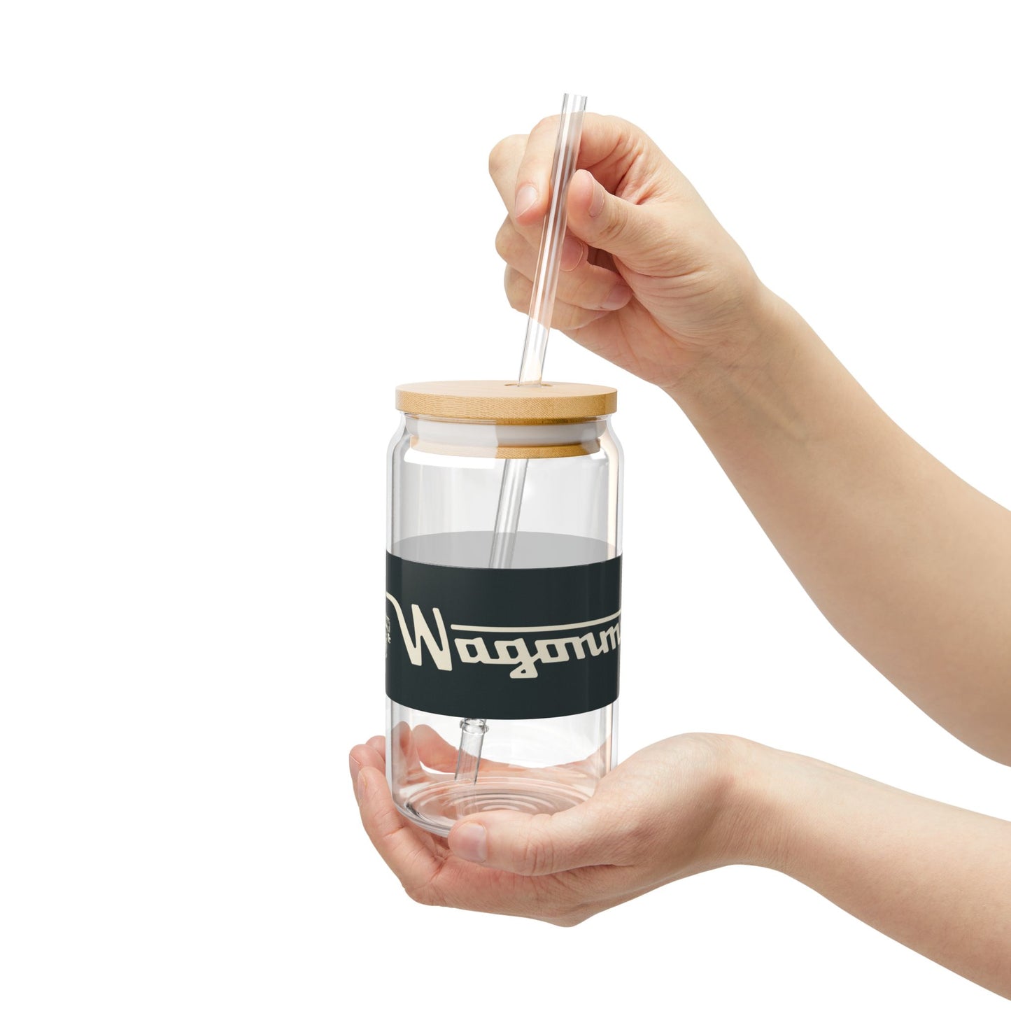 16oz Glass Sipper with Bamboo Lid — 'Wagonmaster' Travel-Ready Straw Tumbler - Grey