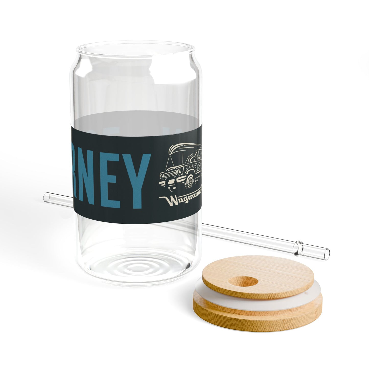 16oz Glass Sipper with Bamboo Lid — 'Journey On' Travel-Ready Straw Tumbler - Blue