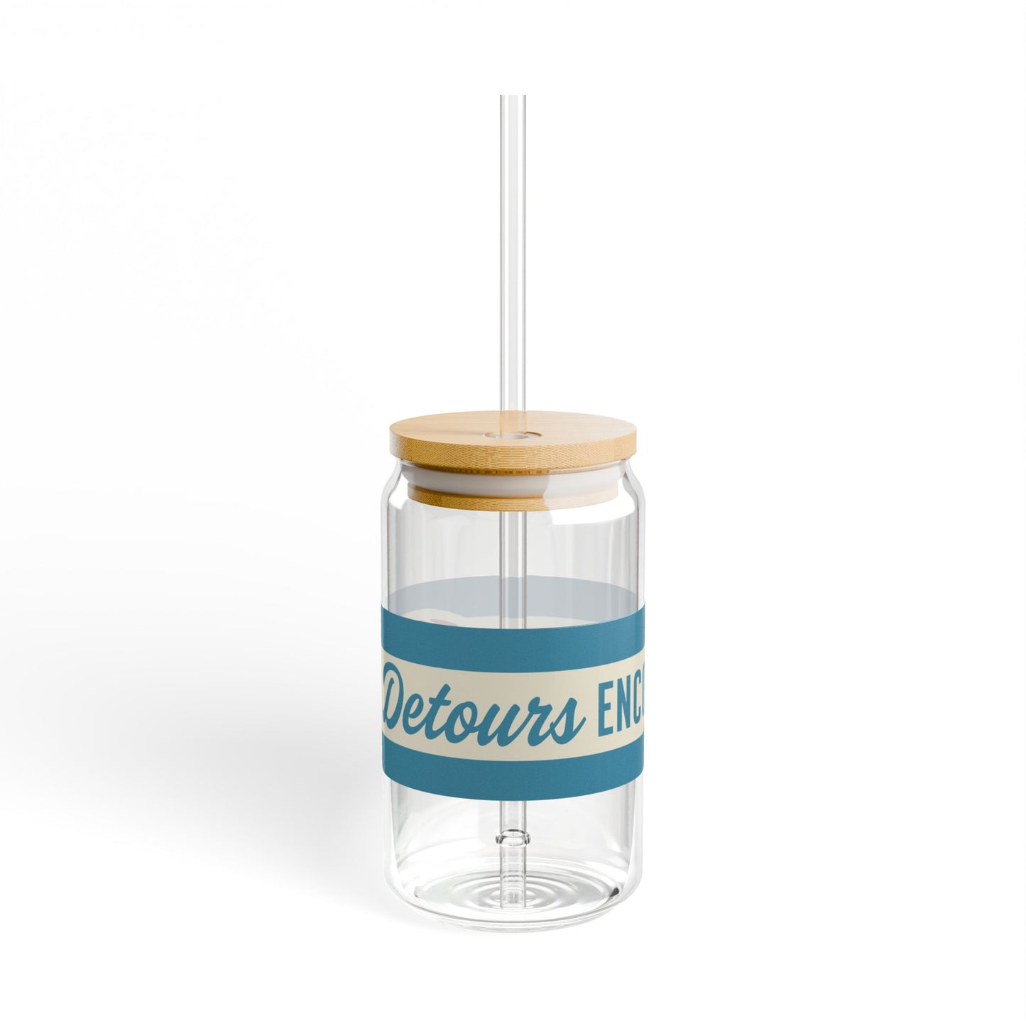 16oz Glass Sipper with Bamboo Lid — 'Detours Encouraged' Travel-Ready Straw Tumbler - Blue