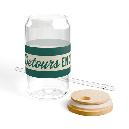 16oz Glass Sipper with Bamboo Lid — 'Detours Encouraged' Travel-Ready Straw Tumbler - Green