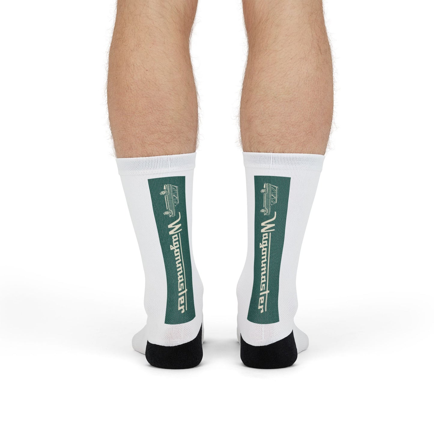 Custom Logo Sublimation Crew Socks — Vertical Green Stripe Design