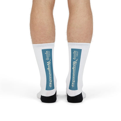 Custom Sublimation Crew Socks — Vertical Teal Logo Athletic Socks
