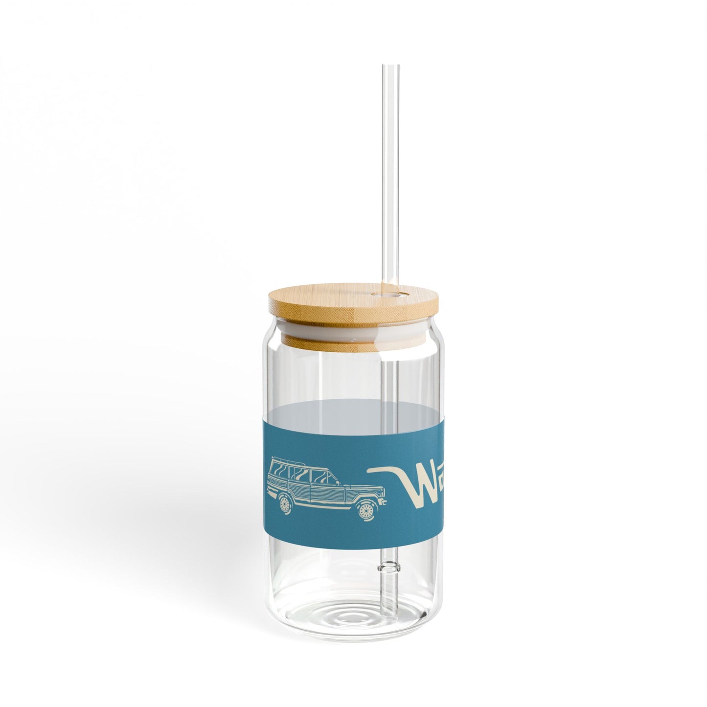 16oz Glass Sipper with Bamboo Lid — 'Wagonmaster' Travel-Ready Straw Tumbler - Blue
