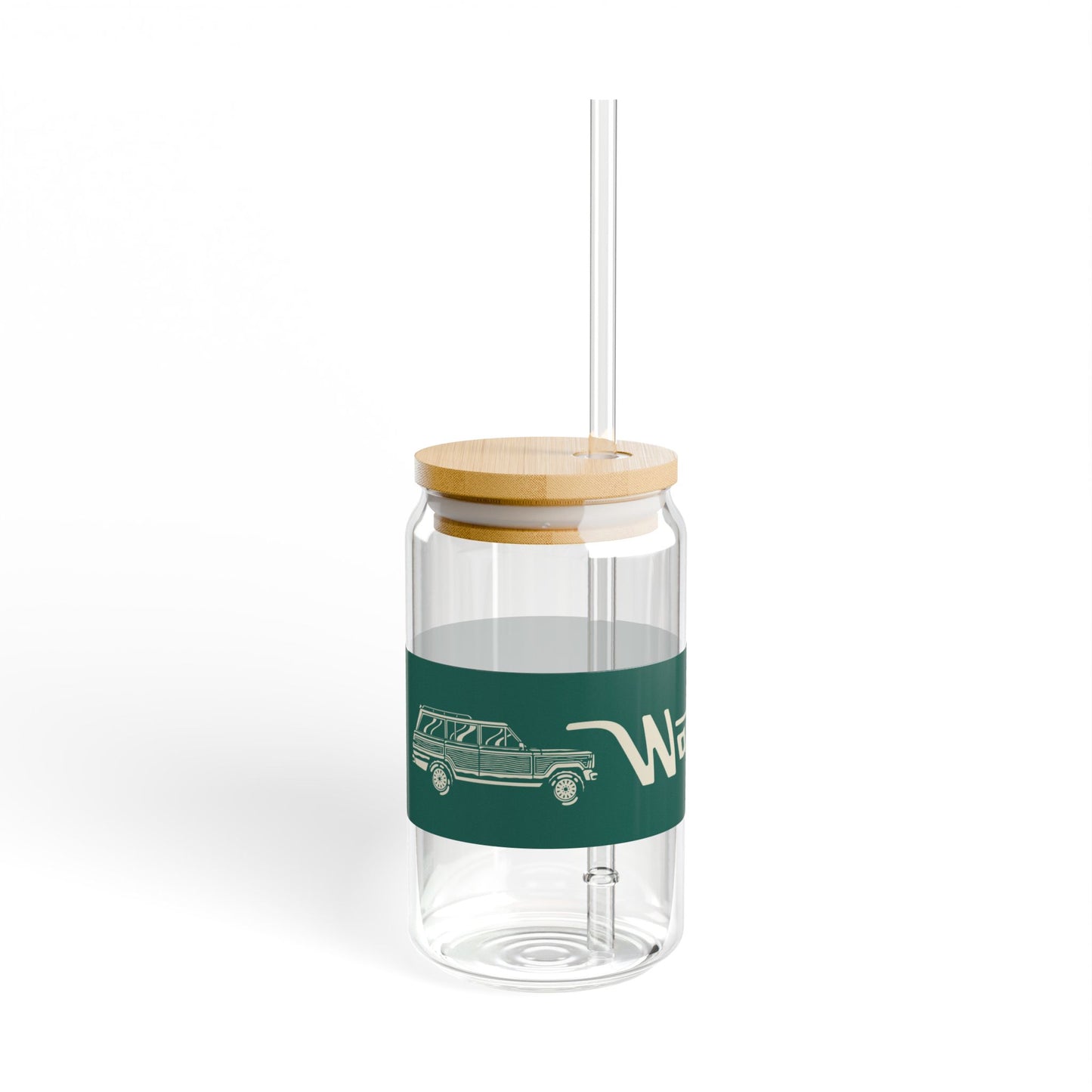16oz Glass Sipper with Bamboo Lid — 'Wagonmaster' Travel-Ready Straw Tumbler - Green