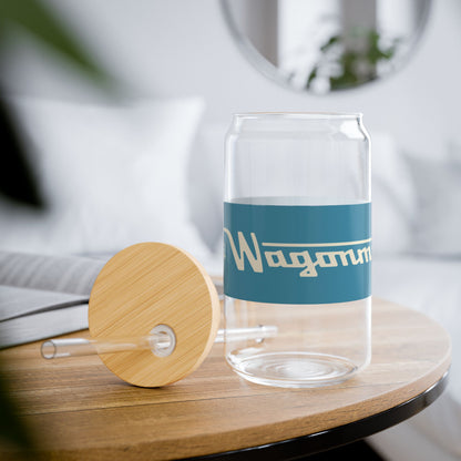 16oz Glass Sipper with Bamboo Lid — 'Wagonmaster' Travel-Ready Straw Tumbler - Blue