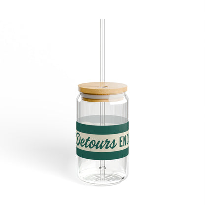 16oz Glass Sipper with Bamboo Lid — 'Detours Encouraged' Travel-Ready Straw Tumbler - Green