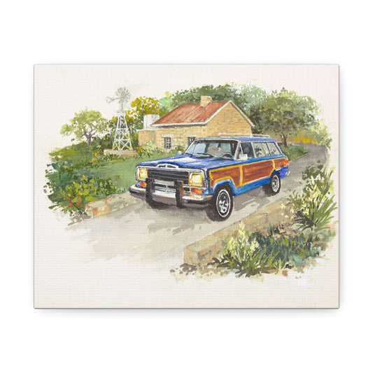 Blue Wagoneer Stretched Canvas Art
