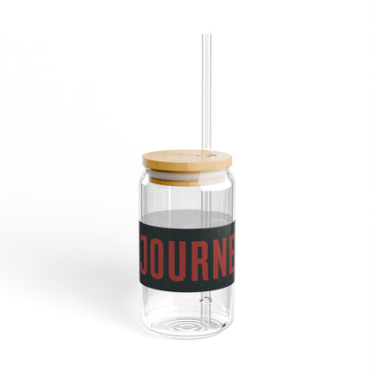 16oz Glass Sipper with Bamboo Lid — 'Journey On' Travel-Ready Straw Tumbler - Burgundy