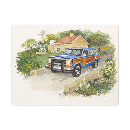 Blue Wagoneer Stretched Canvas Art