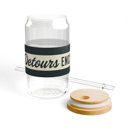 16oz Glass Sipper with Bamboo Lid — 'Detours Encouraged' Travel-Ready Straw Tumbler - Grey