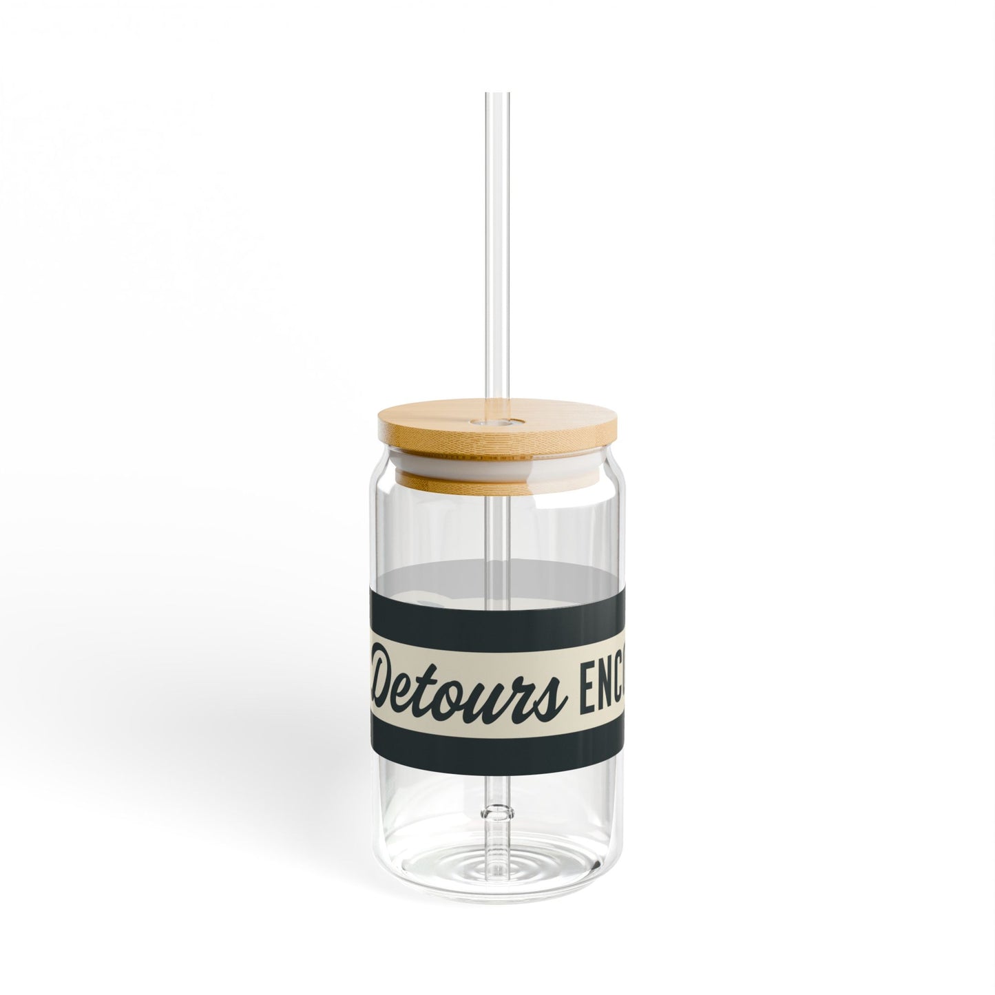 16oz Glass Sipper with Bamboo Lid — 'Detours Encouraged' Travel-Ready Straw Tumbler - Grey