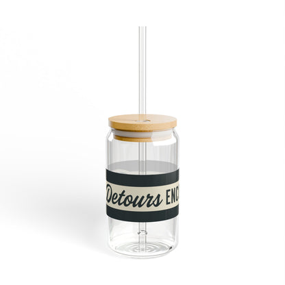 16oz Glass Sipper with Bamboo Lid — 'Detours Encouraged' Travel-Ready Straw Tumbler - Grey