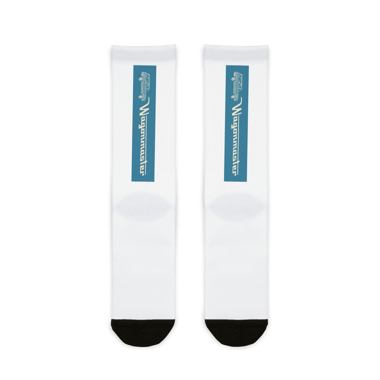 Custom Sublimation Crew Socks — Vertical Teal Logo Athletic Socks