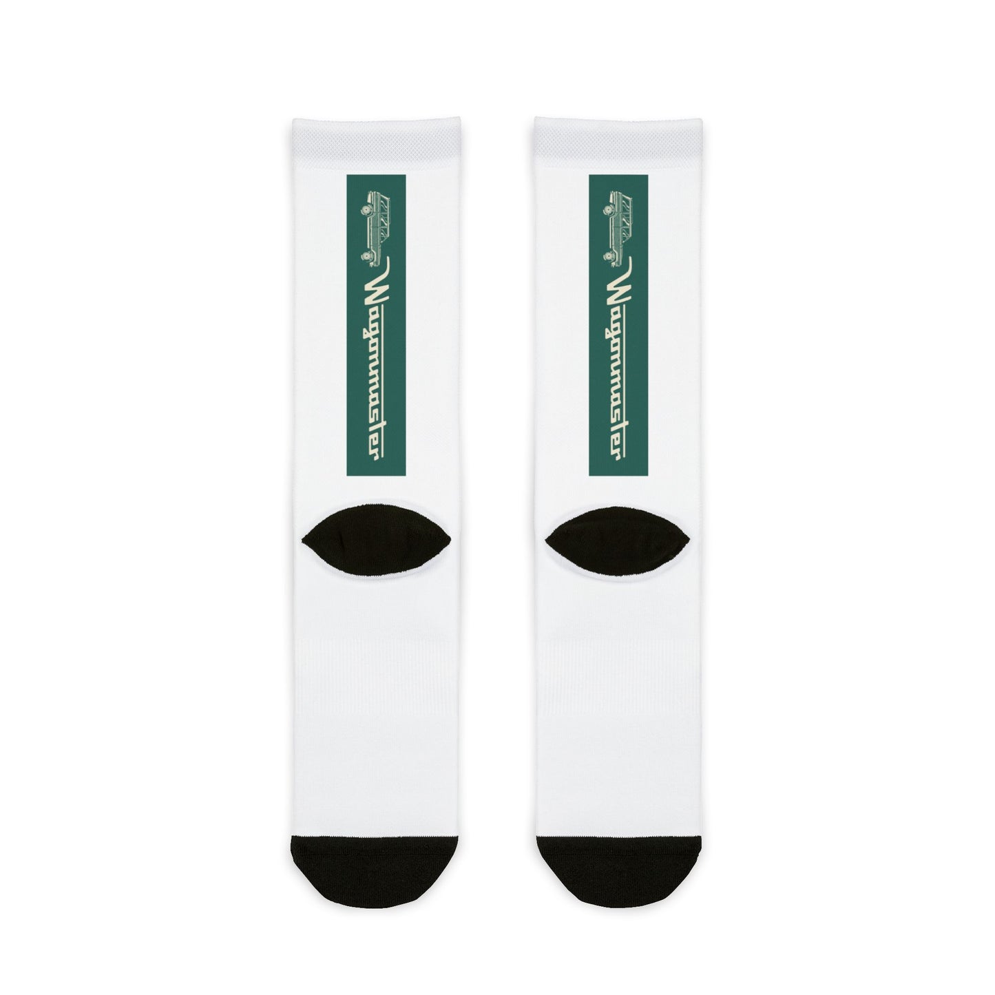 Custom Logo Sublimation Crew Socks — Vertical Green Stripe Design
