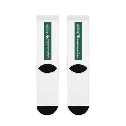 Custom Logo Sublimation Crew Socks — Vertical Green Stripe Design