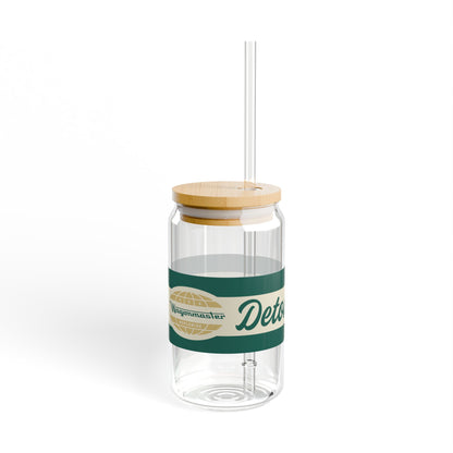 16oz Glass Sipper with Bamboo Lid — 'Detours Encouraged' Travel-Ready Straw Tumbler - Green