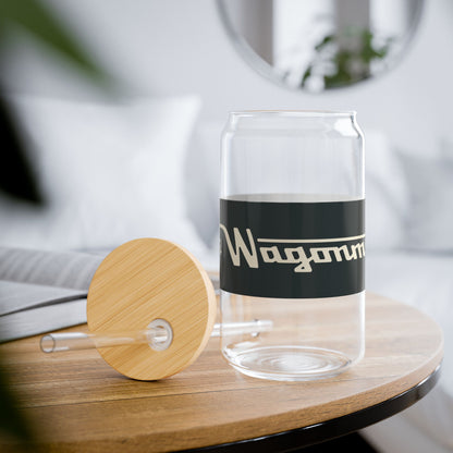 16oz Glass Sipper with Bamboo Lid — 'Wagonmaster' Travel-Ready Straw Tumbler - Grey