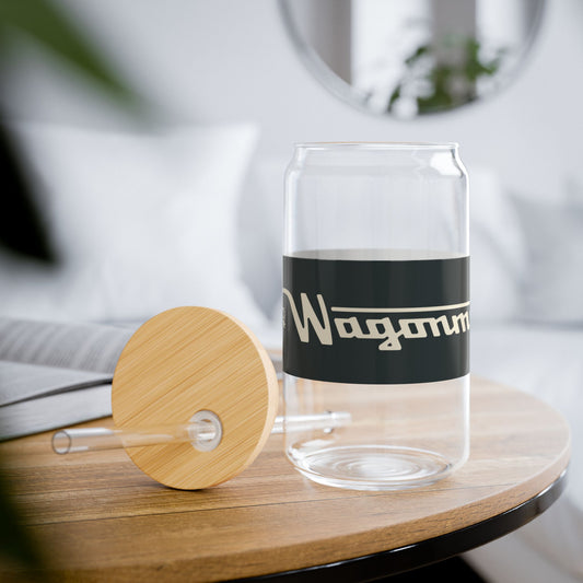 16oz Glass Sipper with Bamboo Lid — 'Wagonmaster' Travel-Ready Straw Tumbler - Grey