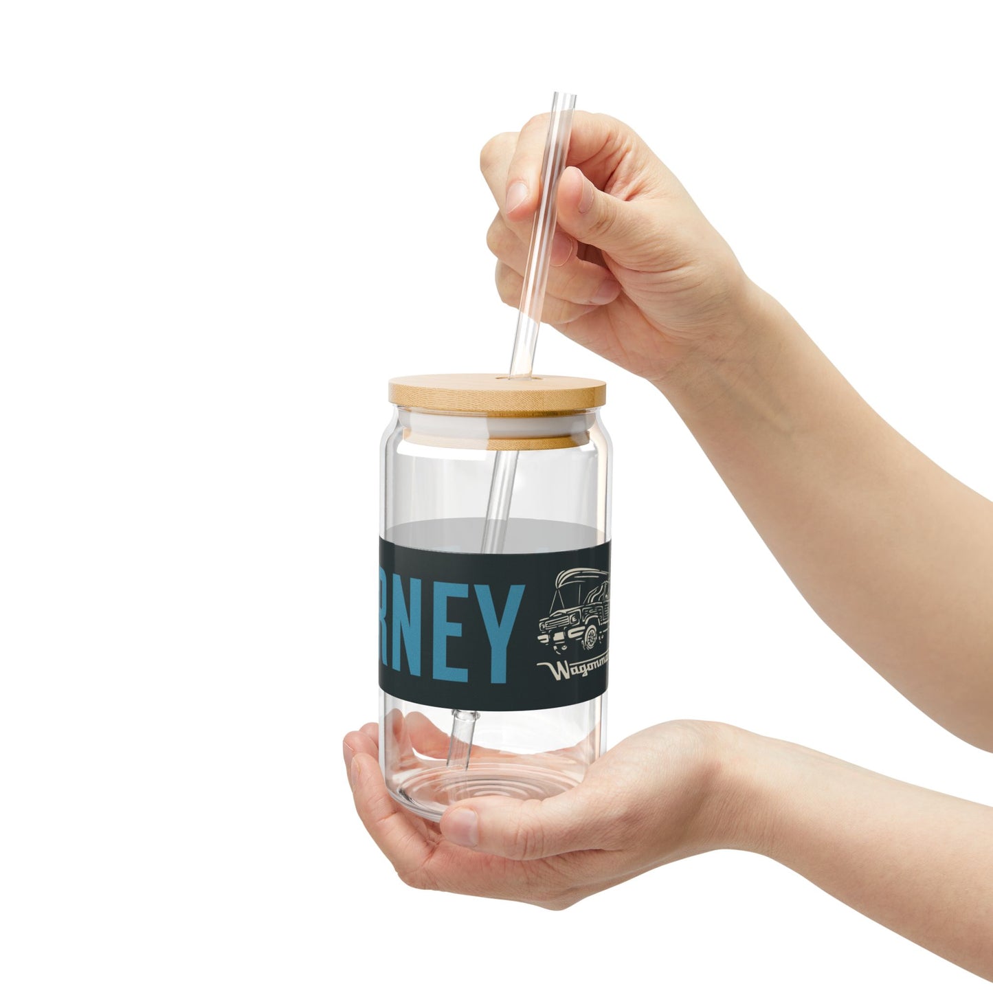 16oz Glass Sipper with Bamboo Lid — 'Journey On' Travel-Ready Straw Tumbler - Blue