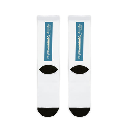 Custom Sublimation Crew Socks — Vertical Teal Logo Athletic Socks