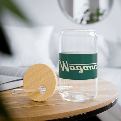 16oz Glass Sipper with Bamboo Lid — 'Wagonmaster' Travel-Ready Straw Tumbler - Green