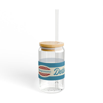 16oz Glass Sipper with Bamboo Lid — 'Detours Encouraged' Travel-Ready Straw Tumbler - Blue