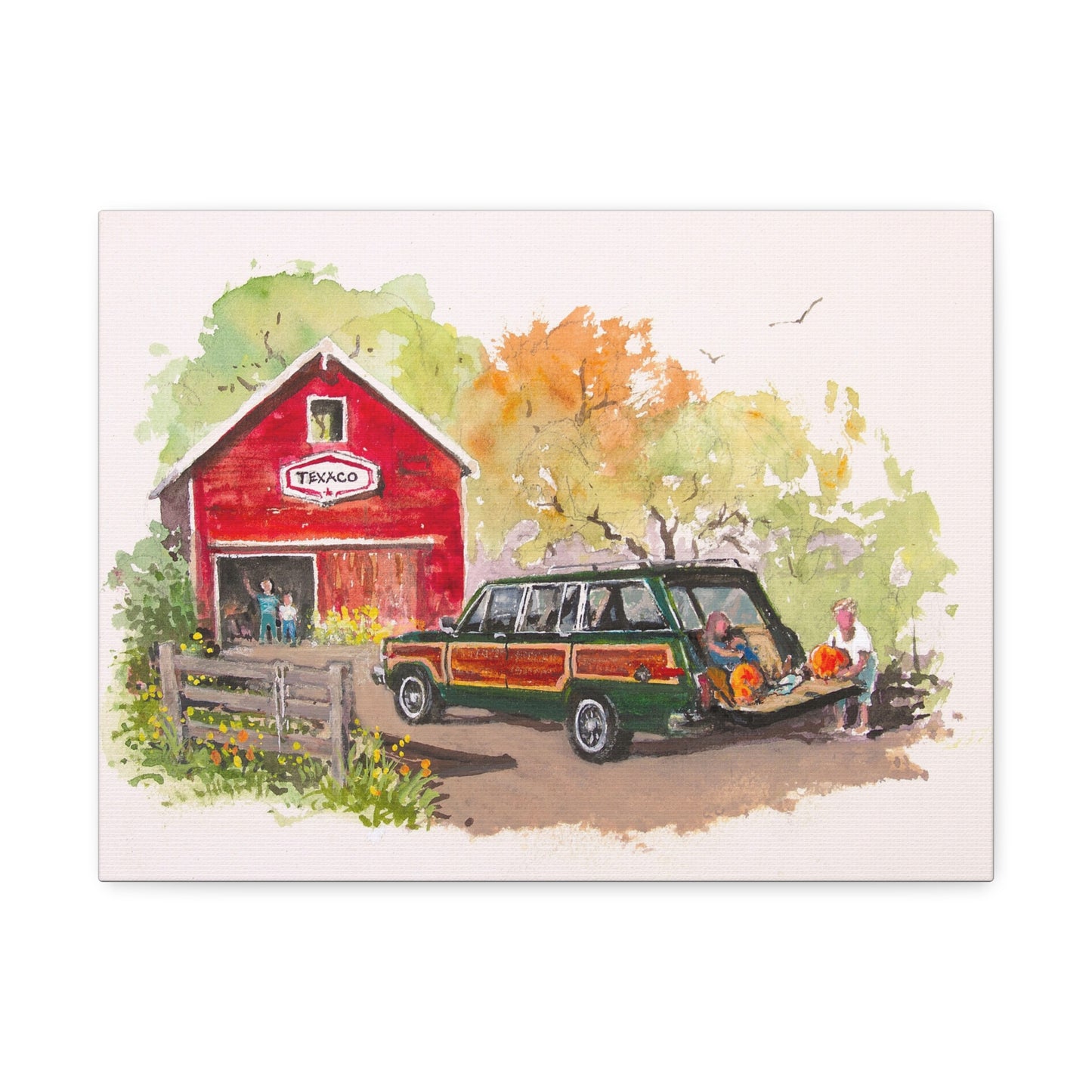 Fall Harvest Wagoneer Stretched Canvas Art