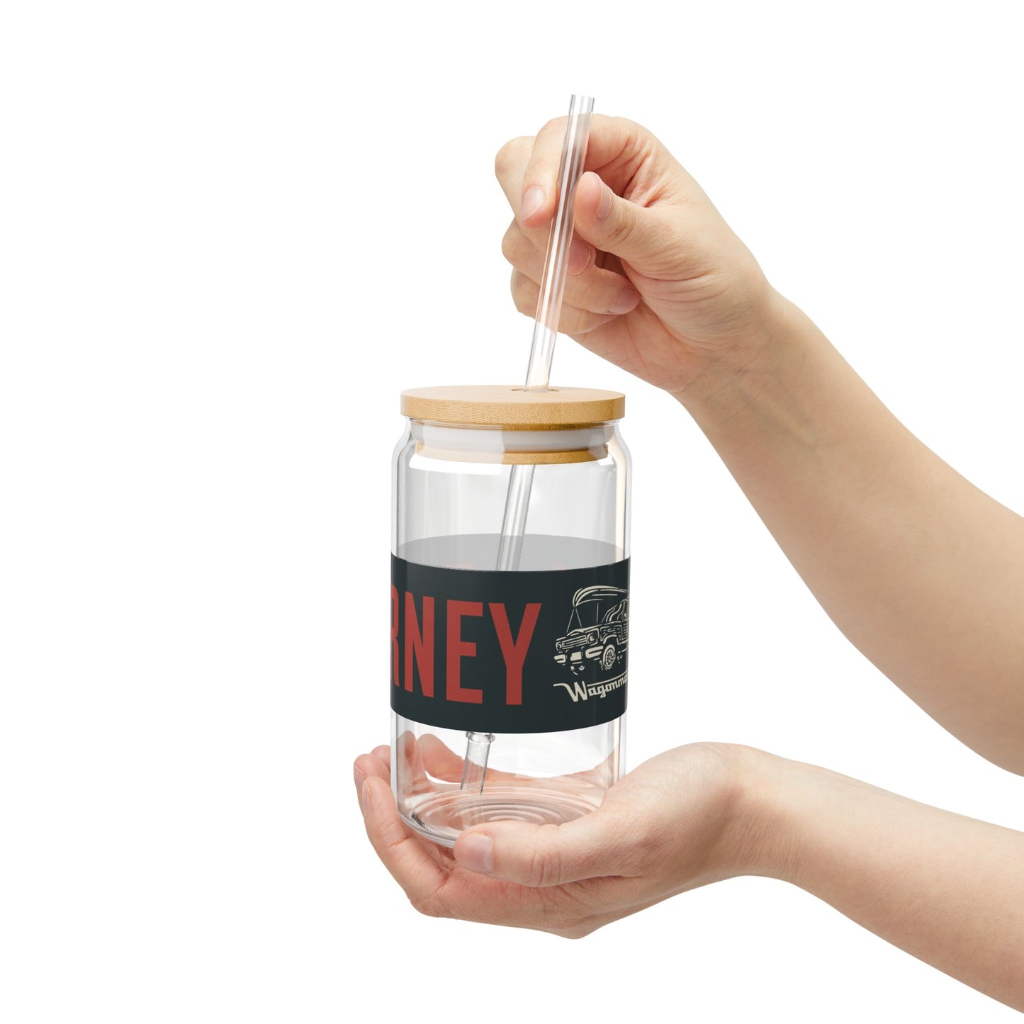 16oz Glass Sipper with Bamboo Lid — 'Journey On' Travel-Ready Straw Tumbler - Burgundy