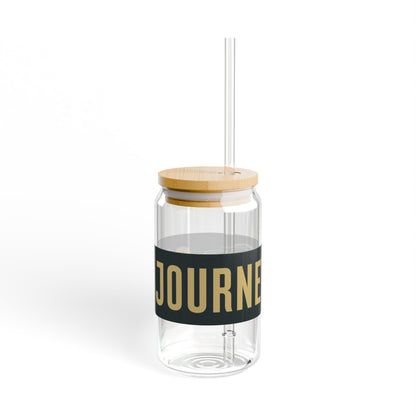 16oz Glass Sipper with Bamboo Lid — 'Journey On' Travel-Ready Straw Tumbler - Tan
