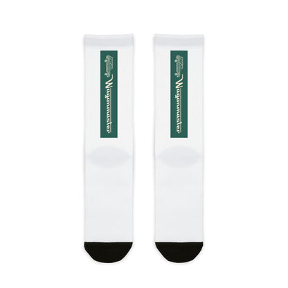Custom Logo Sublimation Crew Socks — Vertical Green Stripe Design